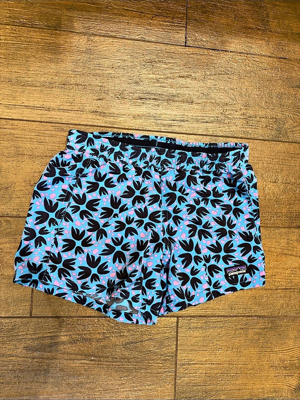 Patagonia Kids Floral Swim Trunks in Blue & Black